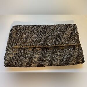 Christian Livingston vintage gold beaded evening clutch bag purse satin